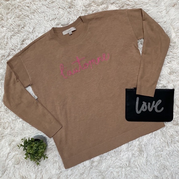 Loft L’Automme Crew Neck Sweater 💗 Camel & Pink - Picture 1 of 15